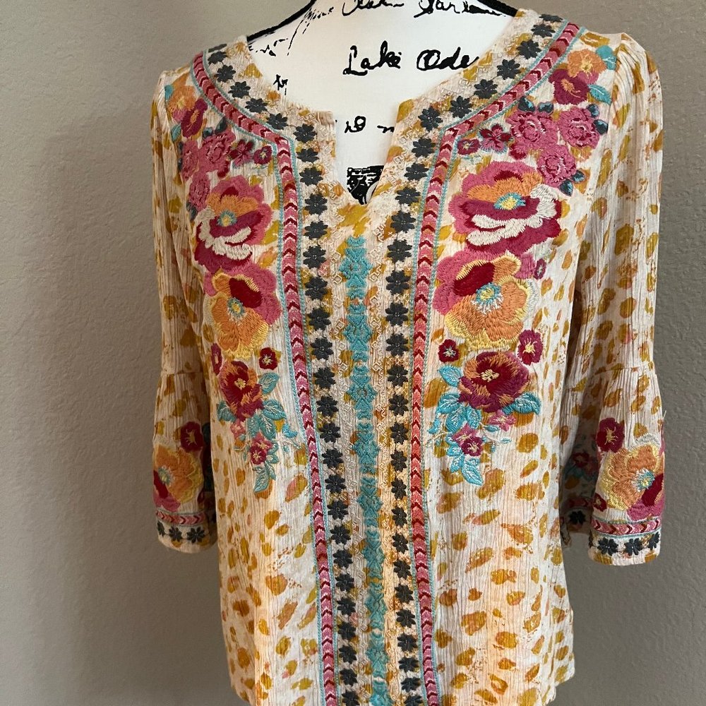 Savanna Jane Flaunt It Embroidered Shift Top Ivory Size SM